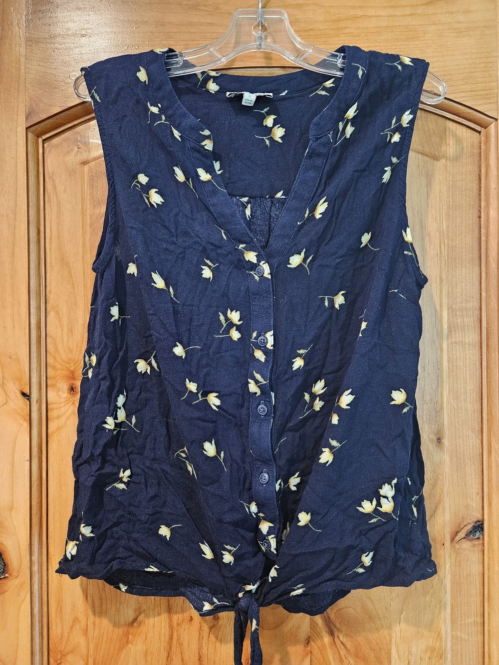 Lucky Brand Navy Floral Sleeveless Tie-Front Blouse Size Small